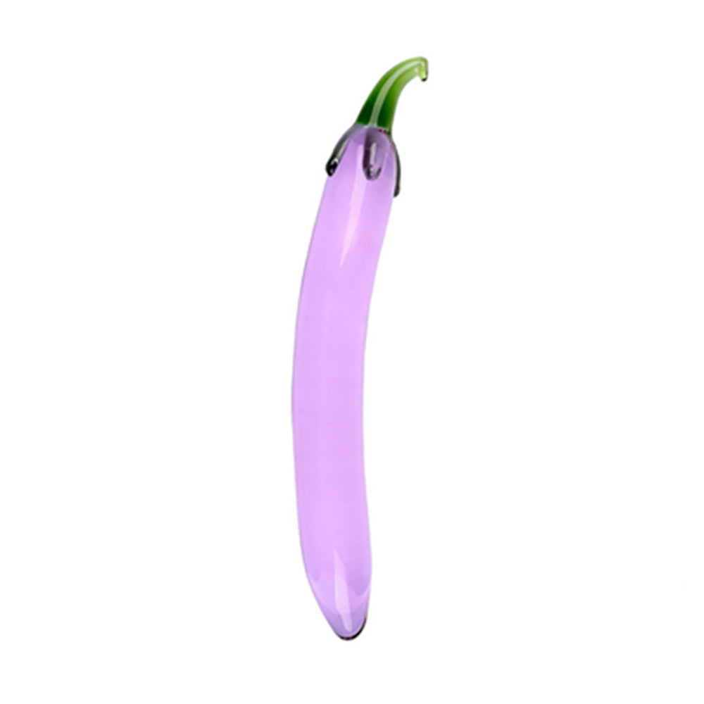 The Nightshade glass sculpture by Sigh. A transparent, amethyst-purple glass dildo with a bulbous, organic tear-drop shape designed for volume stimulation."