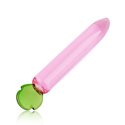 The Root glass sculpture by Sigh. A hand-blown borosilicate glass dildo featuring a bulbous pink body that graduates into a slender green stem, resembling a stylized radish."